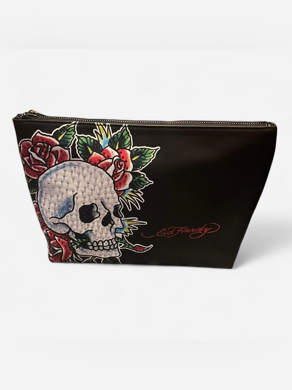 Ed Hardy Black Skull & Red Rose Cosmetic Pouch